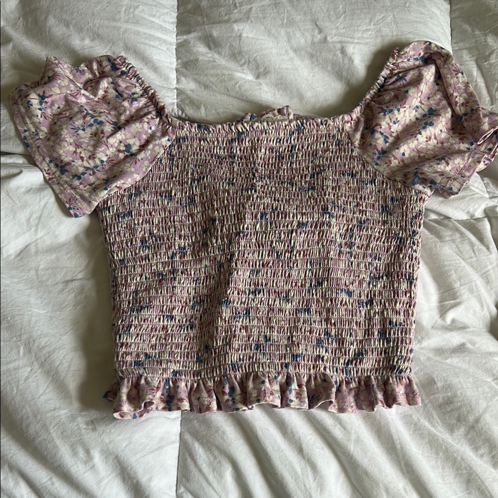btween Pink and Brown Puff Sleeve Crop Top